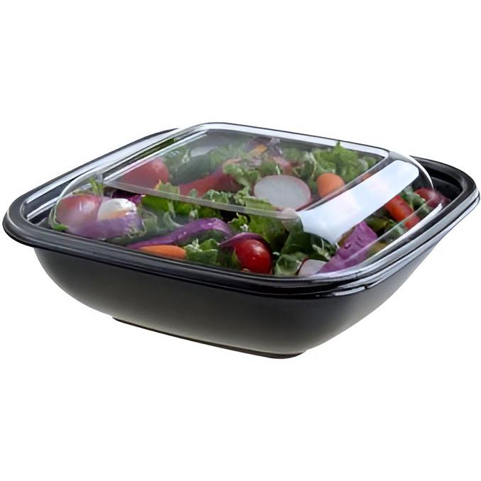 Sabert - 32 Oz Black Large Square Bowl with Clear Dome Lid, 75/Cs - 99032B75